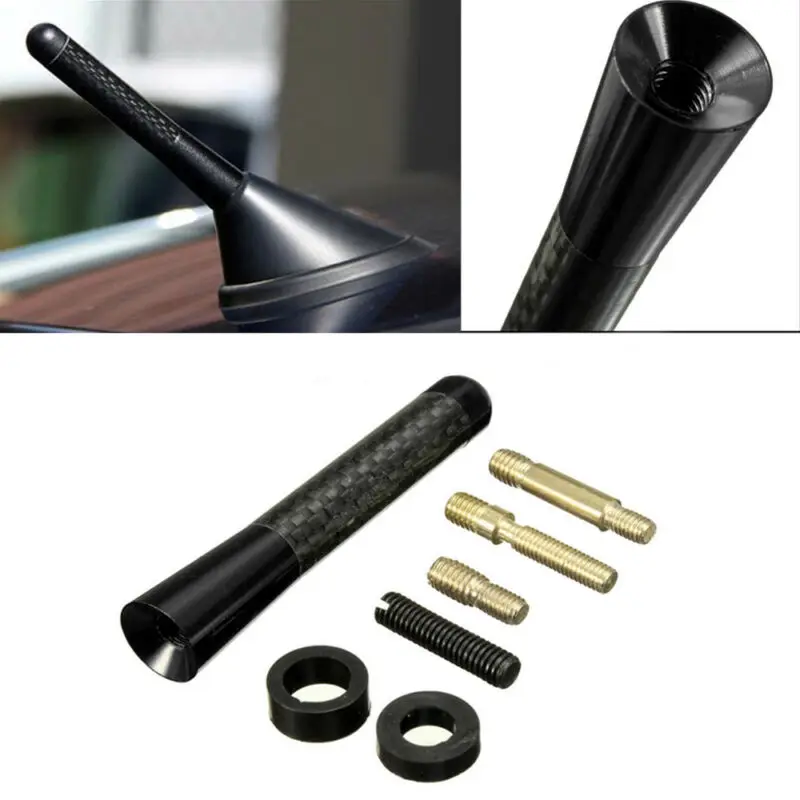 Black Carbon Fiber Aluminum Alloy Antenna with Stud Bolts Plastic Rings Car decoration accessories car screw-in antennas