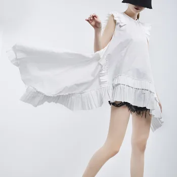 

OUSHANG Round neck pleated Women's Summer 2020 New Irregular Heavy Pleated Cool Extra Large Hem Sleeveless Dress