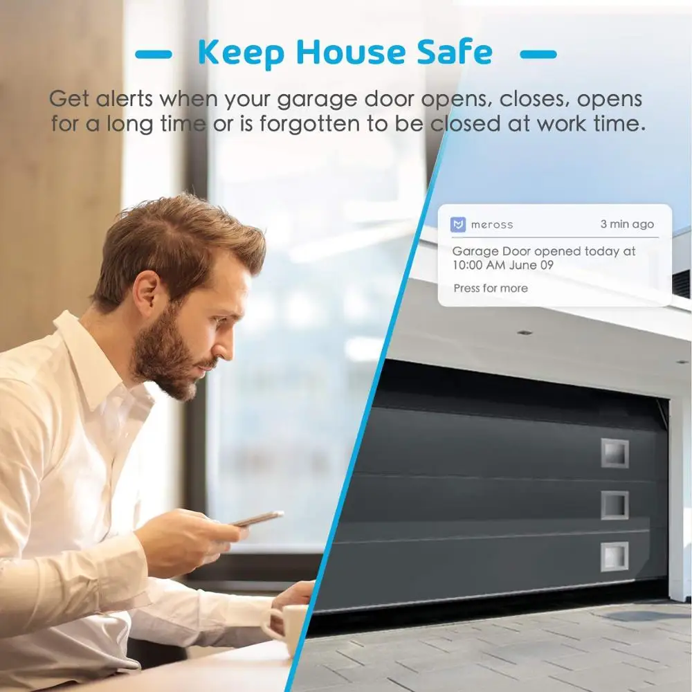 Meross умный Wi-Fi Открыватель гаражных дверей, контроль приложений, совместим с Alexa, Google Assistant и IFTTT,Yandex Alice,не требуется концентратор-MSG100