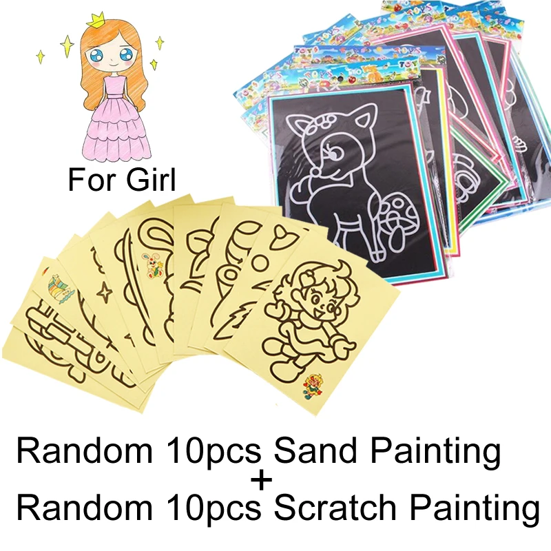 20 шт., для раннего обучения, креативные игрушки для рисования, для детей, магический скретч-арт, каракули, коврик для рисования, карты, подарки, GYH - Color: 10SScratch10SandGril