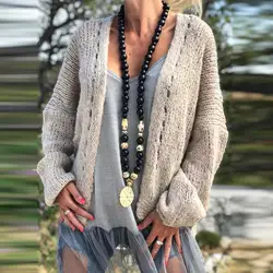 Женский Повседневный однотонный вязаный свитер с длинным рукавом, сексуальный открытый передний кардиган, пальто, топы, кардиган, верхняя