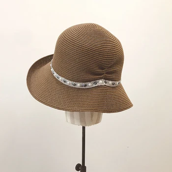 

2020 Simple Japanese Beaded Buckle Decorated Women's Curled and Retro Straw Hat Basin Hat Fisherman's Hat Sun Hats Sombreros Cap