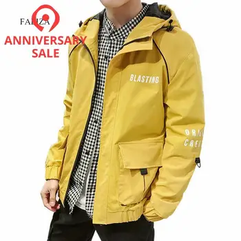 

2019 New Men Casual Overalls Jacket Hooded Solid Letter Print Fashion Mens Bomber Jackets Spring Autumn Male Baseball Coats J105