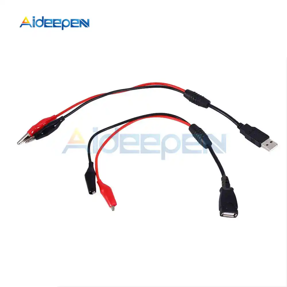 USB Alligator Clips 1pair Crocodile Wire Male Female to USB Tester Detector Power Supply Adapter Wire 60cm Pure Copper