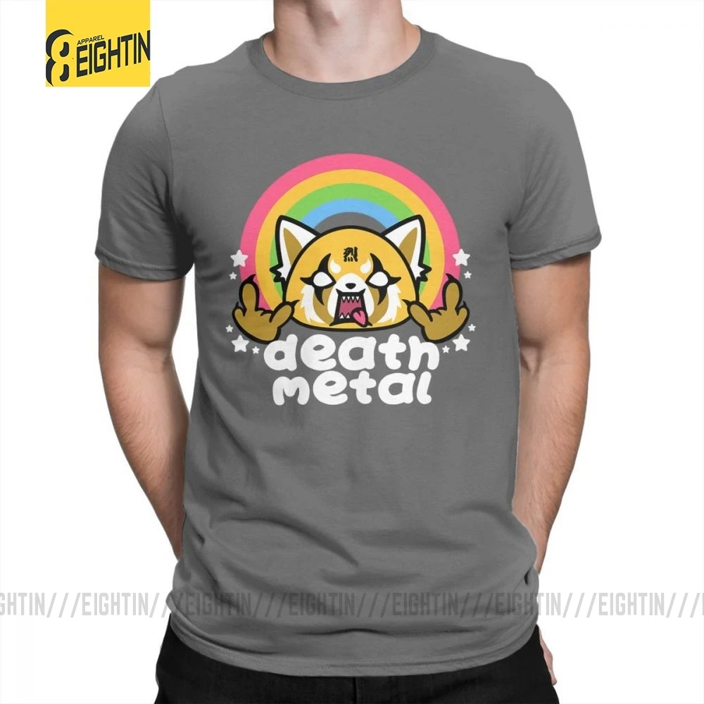 Death Metal Aggretsuko aggression Retsuko, футболки из хлопка, Мужская одежда, футболки с коротким рукавом, футболки большого размера с рисунком - Цвет: Темно-серый