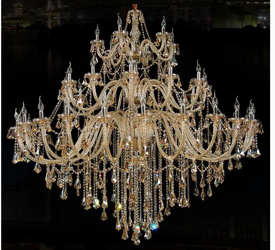 Modern Chandelier Large Cognac Crystal Chandelier For Living Room Hotel Penthouse Luxury High LED Hanging Light Guaranteed