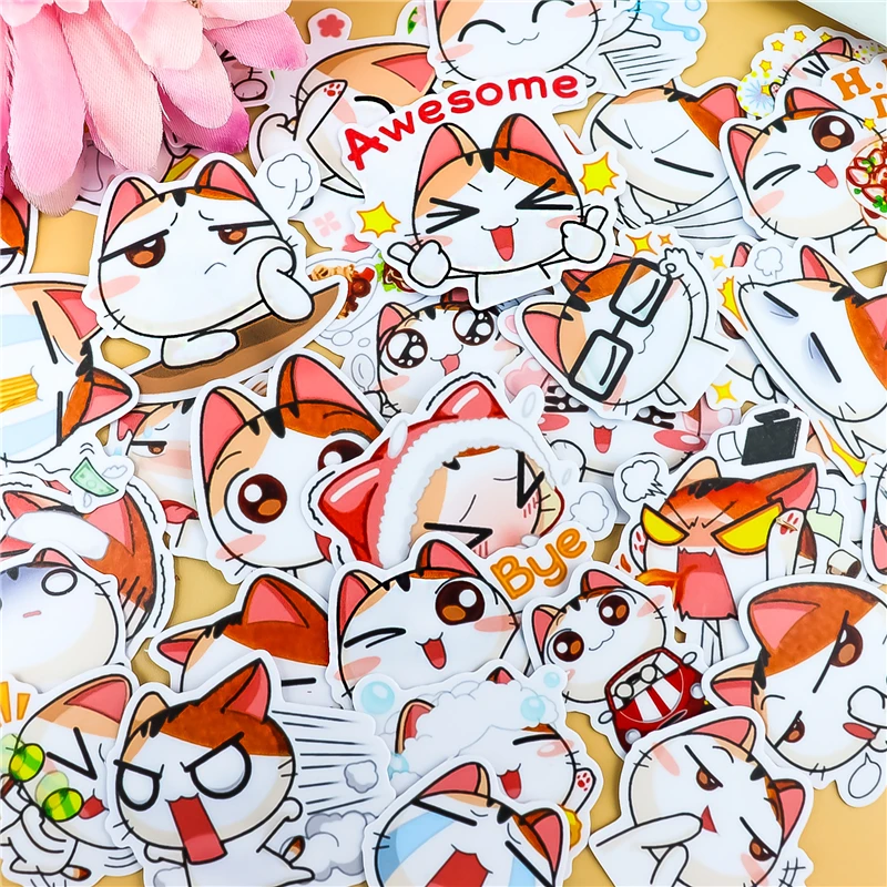 Stickers 40pcs Cute Orange Cat Sticker For Luggage Skateboard Phone Laptop Moto Bicycle Wall Guitar/DIY Scrapbooking Waterproof