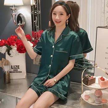 

VDOGRIR Silk Pajama Sets For Women Luxury Short Sleeve Silk Pajamas Women Summer Pajama Sets Silk Pijama Sleepwear Pyjamas