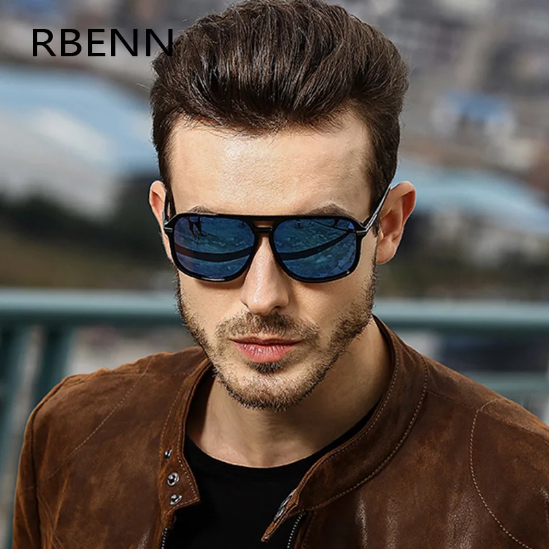 

RBENN Polarized Sunglasses Men Square Brand Designer Sun Glasses Retro Yellow Night Vision Goggles Male Driving Eyewear UV400