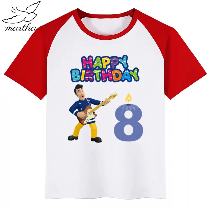 Одежда для детей с надписью «Happy Birthday Number», «Fireman Sam DIYKids»; футболка для девочек; подарок на день рождения; одежда для детей; футболки для мальчиков; футболки для малышей
