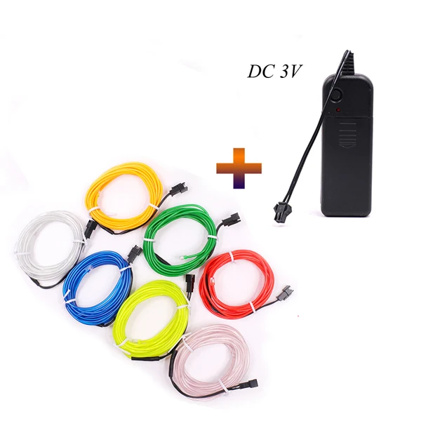 battery box EL wire 2,3 мм EL провод гибкий неоновый светильник светящийся веревочный светильник полоса 1 м/3 м/5 м обувь одежда сценический автомобиль декоративный водонепроницаемый светодиодный ленточный светильник - Испускаемый цвет: battery box EL wire