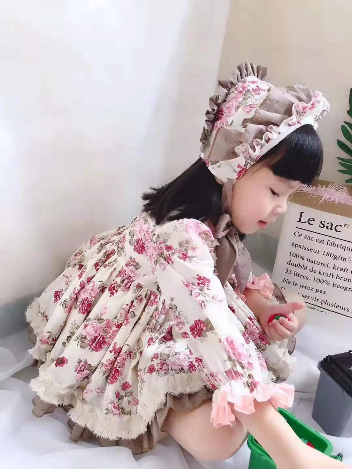 3 предмета, осенне-зимнее испанское вечернее платье Лолита для маленькой девочки, принцесса, длинный рукав, цветок, От 0 до 7 лет, бальное платье с бантом, детская одежда