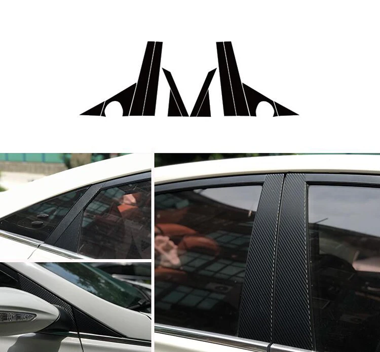 Car Styling Carbon Fiber Window Trim Garnish Pillar Middle Sticker Decoration Film Stickers For Hyundai Sonata 8 2010 - Color Name: Black