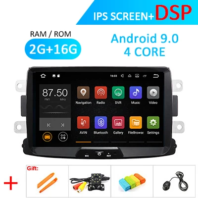 2G 16G DSP Android 9,0 DSP ips авто радио для Dacia Sandero Duster Renault DOKKER Captur Lada Xray2 Logan 2 навигация gps без DVD плеера - Color: 2G 16G DSP