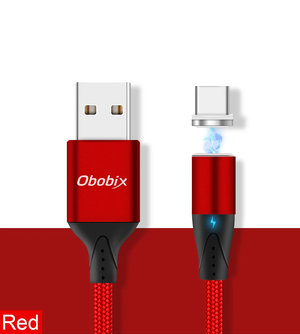 Магнитный кабель Obobix usb type C для samsung Galaxy Note 10 S10 Plus, светодиодный кабель для быстрой зарядки и синхронизации данных