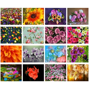 

Full Square/round Diamond Painting Sunflower Lotus Flowers Picture Rhinestones Beads Embroidery Diamond Mosaic Full Layout Kits