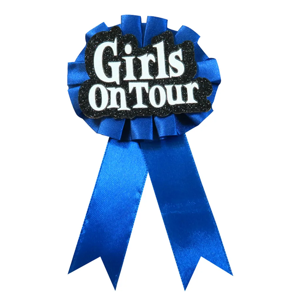 Blueplaqgirlsontour Blue ribbon badge round team bride button glitter plaque Girls on tour happy birthday princess pin zebra bride to be hen party - Цвет: Blueplaqgirlsontour