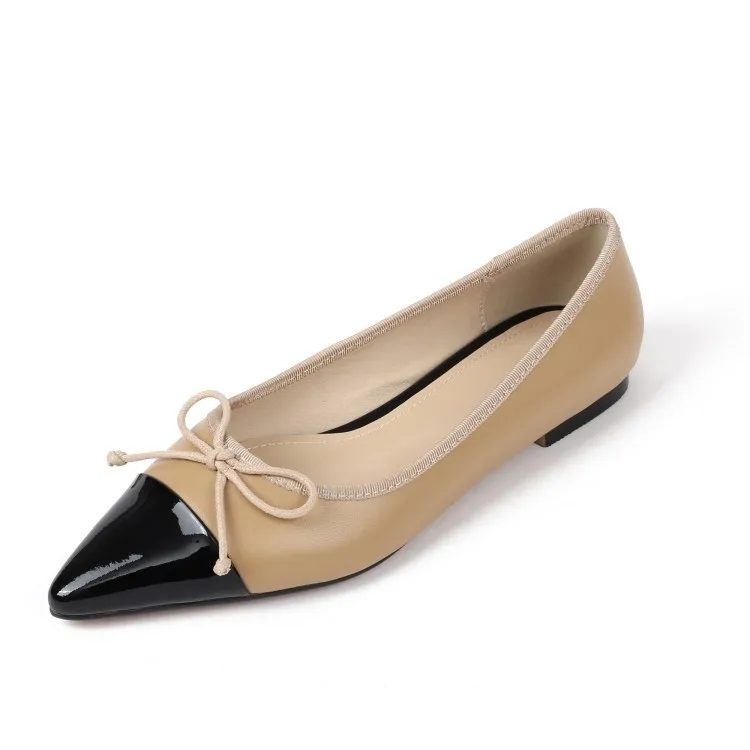 

Europe And America Fashion Spring New Style Cowhide Pointed Shallow Mouth Foot Covering Low Top Solid Color 2020 Hot Selling Bow
