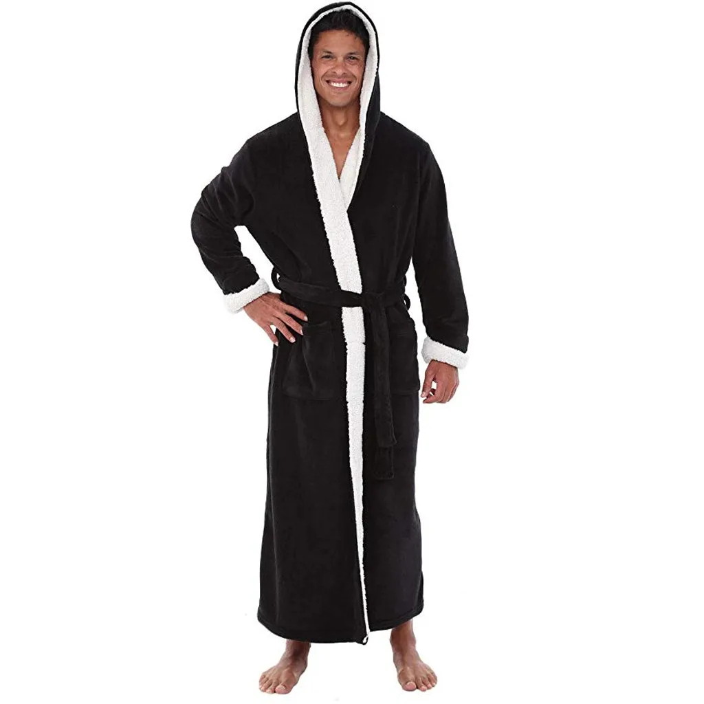 Мужская Ночная рубашка, Мужская Повседневная зимняя плюшевая удлиненная шаль, халат, домашняя одежда, халат с длинными рукавами, пальто#4