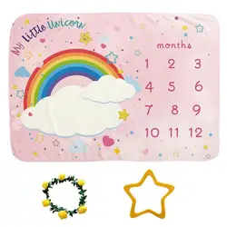 Couverture de sommeil en flanelle pour bébé, imprimé arc en ciel, jalon mensuel, accessoires Photo 