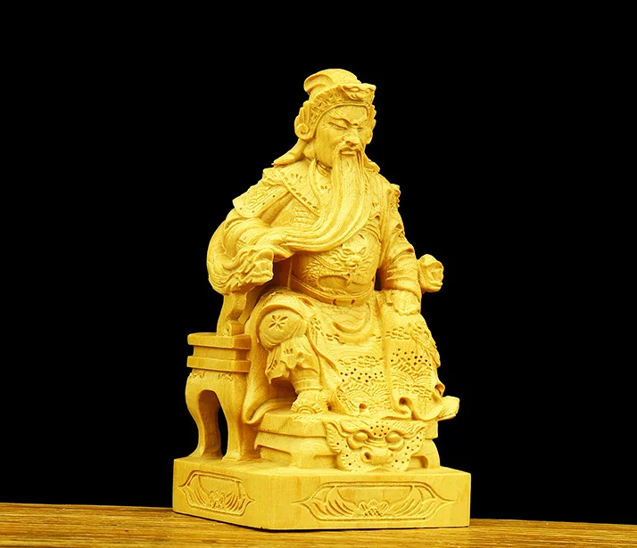 4," Китайская коробка-деревянная ручная резьба Дракон воин Guan Gong Yu Богатство Бог Статуя
