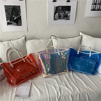 

Colorful big bag 2020 summer new child-mother bag cool colorful presbyopia transparent travel bag portable laser transparent bag