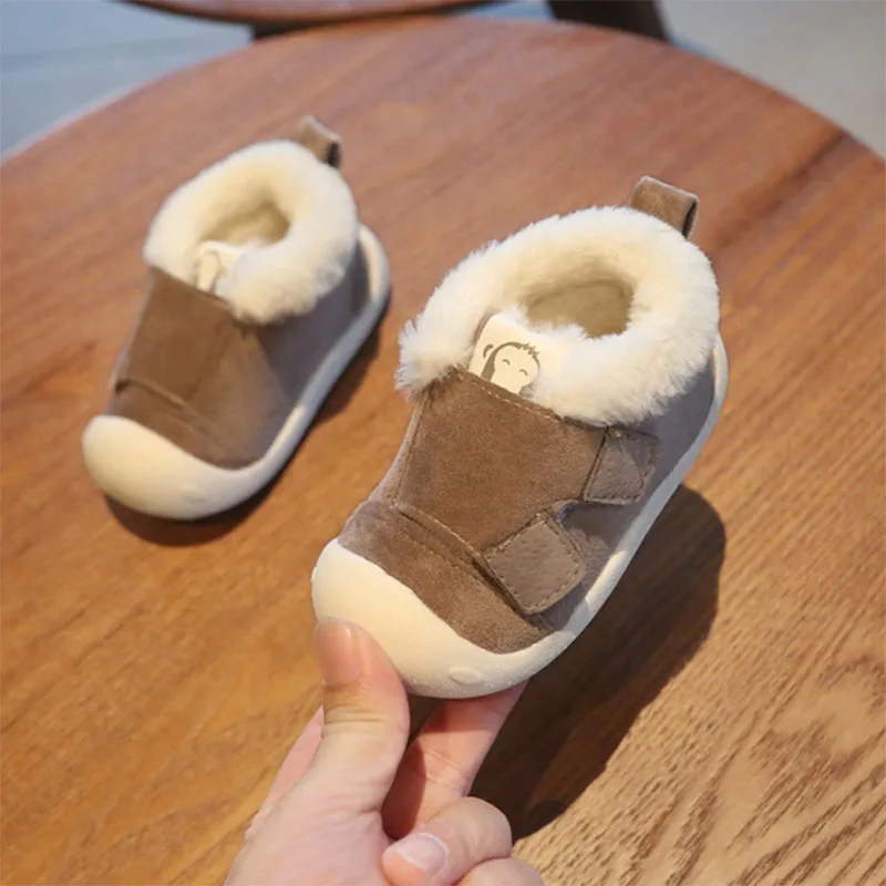 Детская обувь для малышей; Детские зимние теплые ботинки; обувь с толстой подошвой из плюша для мальчиков и девочек; зимние ботинки; обувь - Цвет: Brown