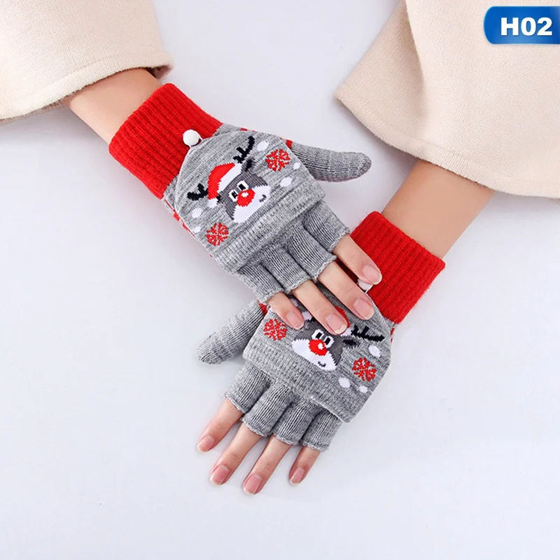 Женские перчатки с половинным пальцем зимние рождественские вязаные перчатки с принтом снеговика лося теплые перчатки без пальцев Рукавицы женские перчатки
