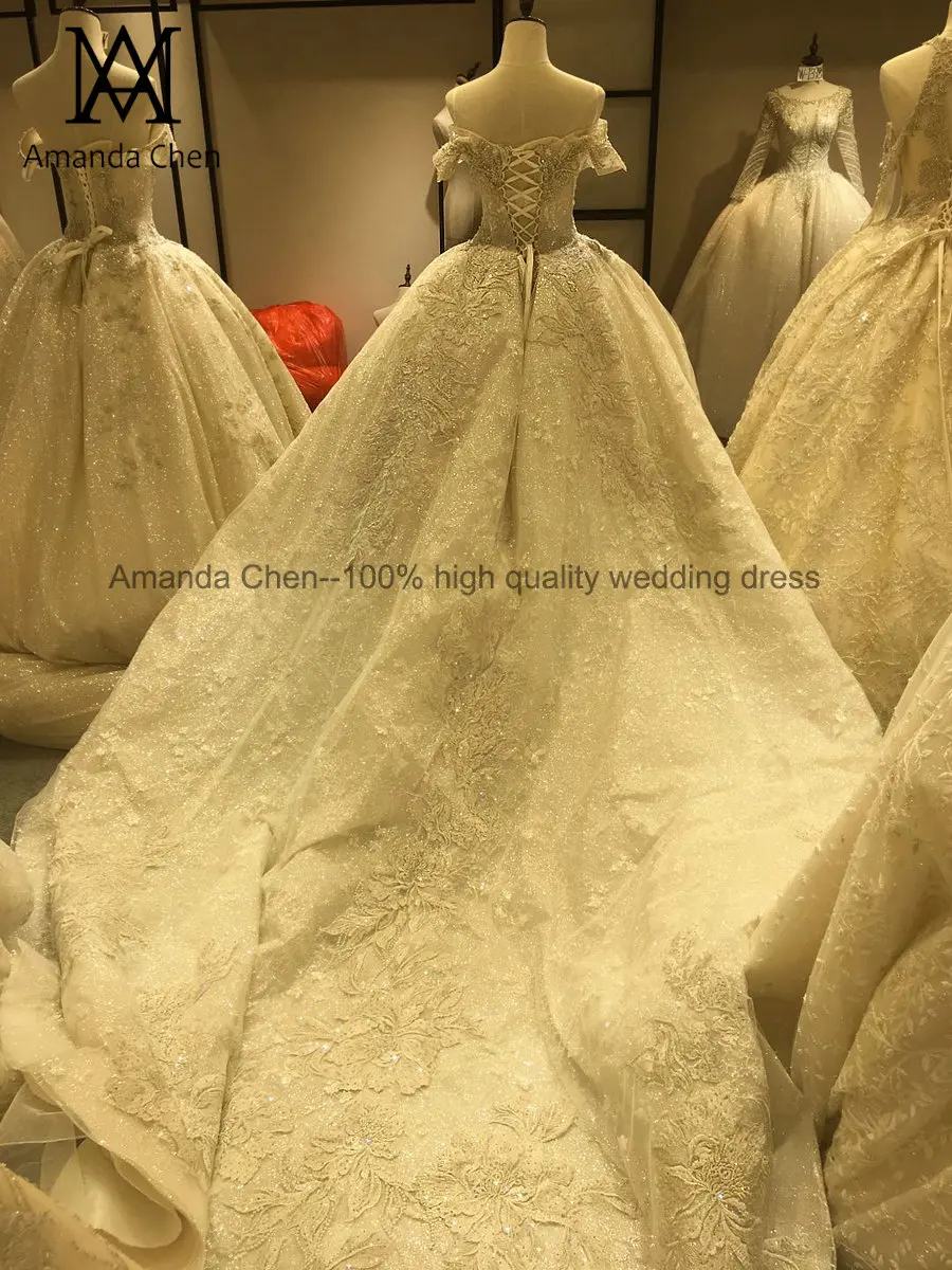 Robe de mariage с открытыми плечами кружева аппликация стразами Кристалл свадебное платье