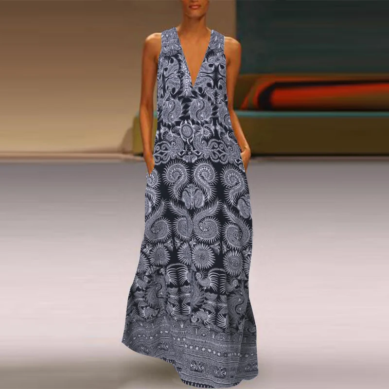 ZANZEA, женское летнее богемное длинное платье макси с цветочным принтом, винтажное повседневное хлопковое льняное платье, сарафан, халат-жилет, платья