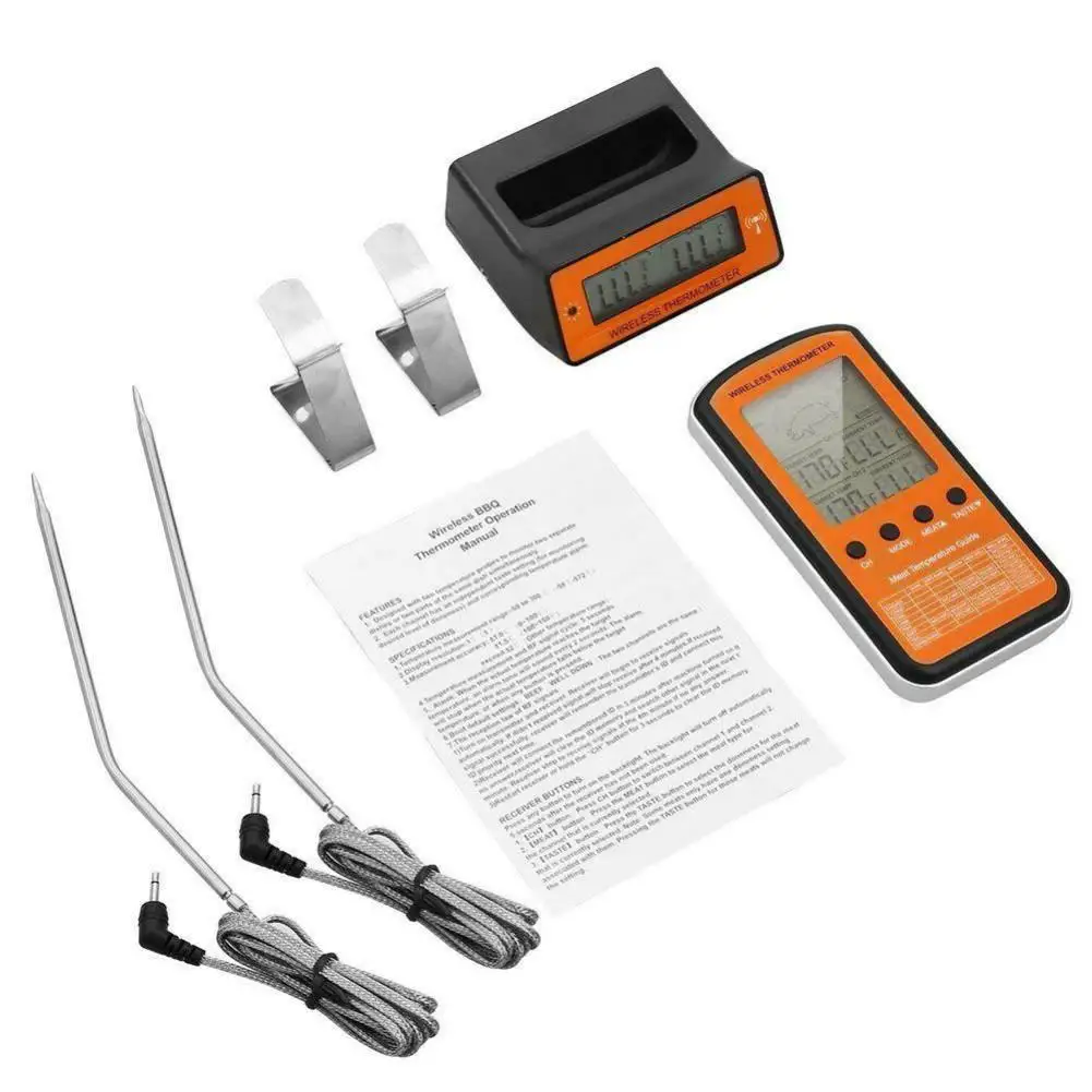 Kaufen Wireless Remote BBQ Thermometer Dual Sonde Digitale Kochen Lebensmittel Fleisch Ofen Thermometer Außen Grill Grill Küche Thermometer