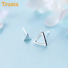Trusta, 925 Твердое Настоящее Стерлинговое Серебро, Женские Ювелирные изделия, модный Асимметричный полый треугольная серьга-гвоздик для дочери, девочки DS287