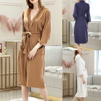 

Oeak Autumn Long Sleeve Women Bathrobe Modal Thin Loose Pajamas Cotton Home Clothes Vacation Bathrobes Night Robe 2020