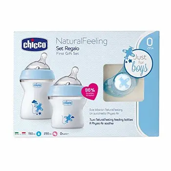 

Chicco NaturalFeeling - Set de regalo con 2 biberones recién nacido + chupete, 0 m+, azul