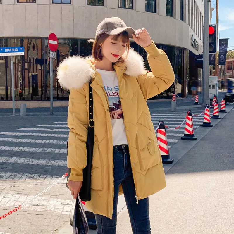 

New Fashion Parka Womens Winter Jackets Cotton Padded Warm Thicken Ladies Coat Parka Big Pocket Women Parka With Fur Collar