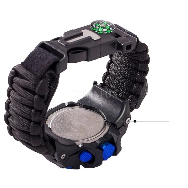 100Pcs/Lot New Survive Outdoor Watch Emergency With Night Vision 50M Waterproof Paracord Compass Thermometer Whistles Kits