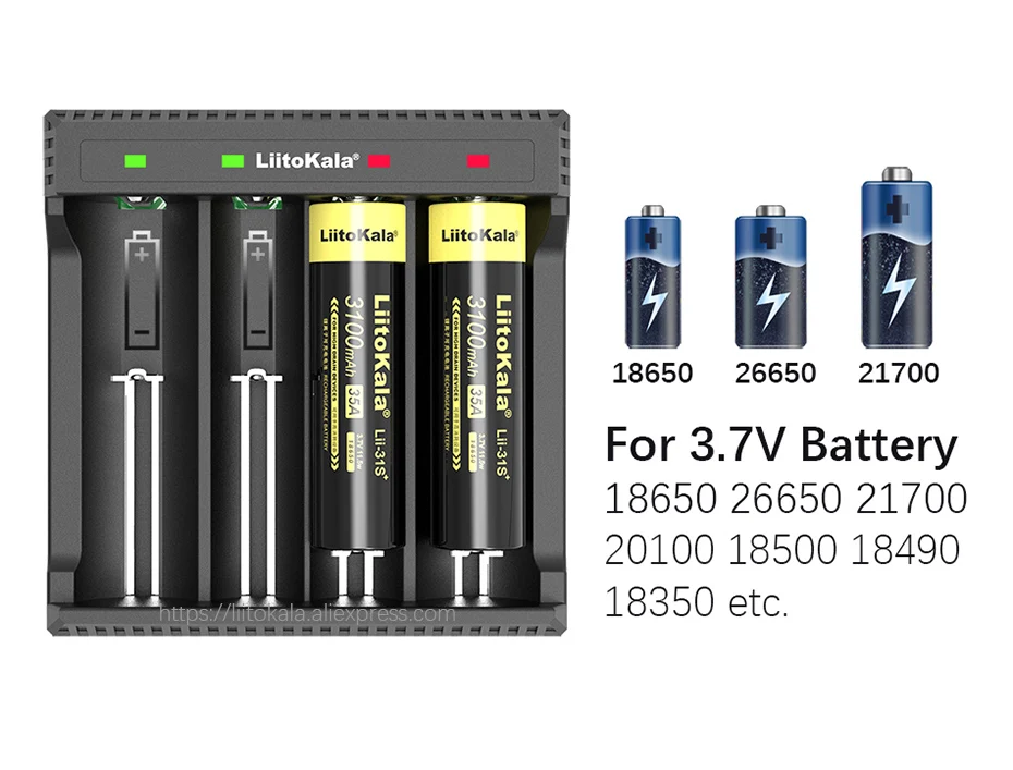 LiitoKala Lii-L4 Lii-L2 18650 зарядное устройство, перезаряжаемая батарея, зарядное устройство, 4 слота, 2 слота, электронная сигарета, 18650, 26650, 21700 батареи+ 5 В разъем