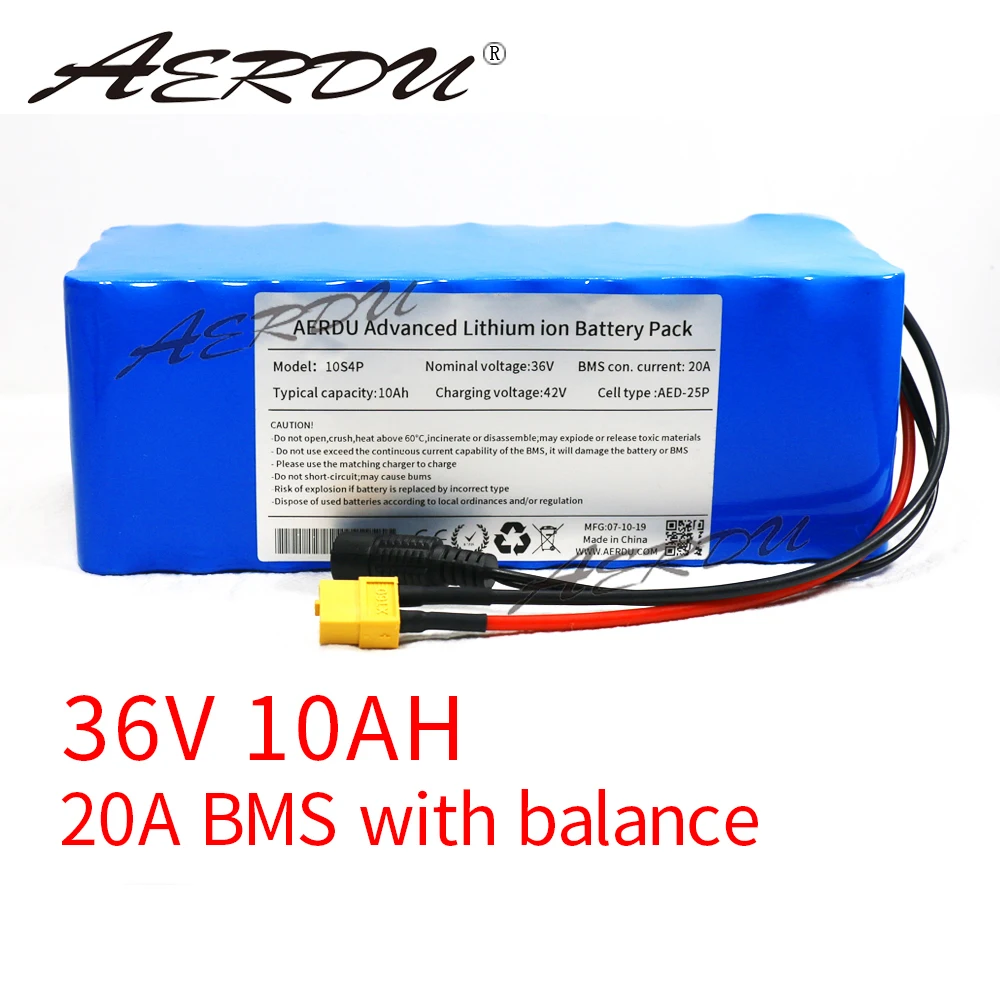 AERDU е-байка 36В 10Ah 10S4P 600 Вт 18650 литий-ионная аккумуляторная батарея для зарядки