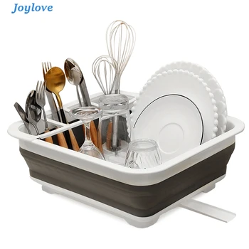 

JOYLOVE Foldable Dish Rack Kitchen Storage Holder Drainer Bowl Tableware Plate Portable Drying Rack Home Dinnerware Organizer