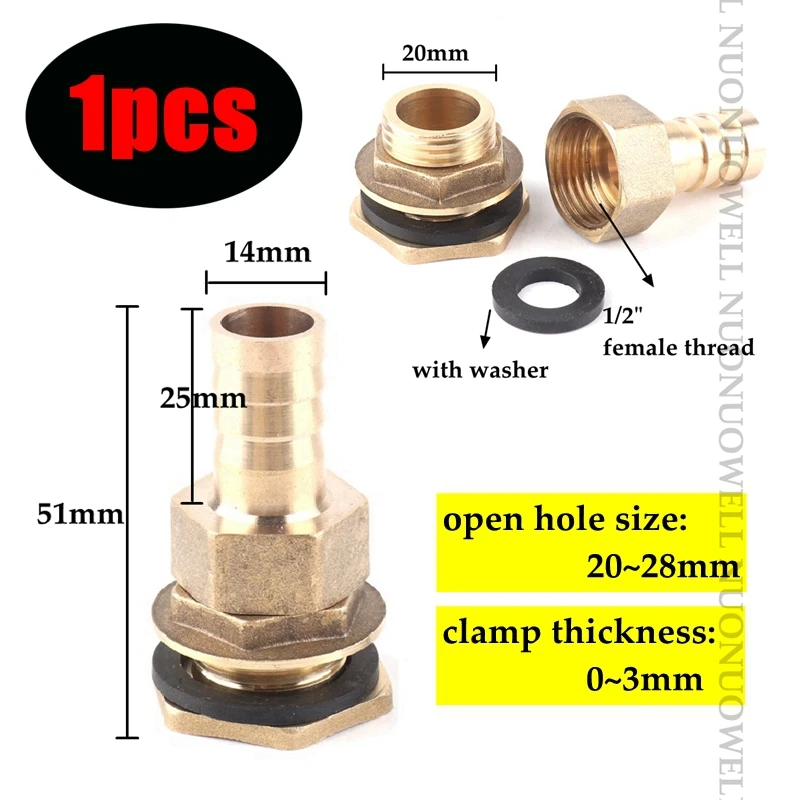 1pcs 1/2" Thread Fish Tank Adapter And Pagoda Connector Swivel Fitting Water Tank Copper Adapter Irrigation Water Hose Connector 