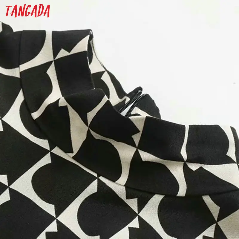 Skup Tangada jesień kobiety stoją kołnierz geometryczne sukienki z długim rękawem vintage fashion eleganckie biuro lady vestidos feminina 5Z58