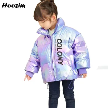 

Winter White Duck Down Jacket For Girls 3-9 Years Beauty Shine Drawstring Hem Outerwear Kids Fashion Letter Turtleneck Coat Boys