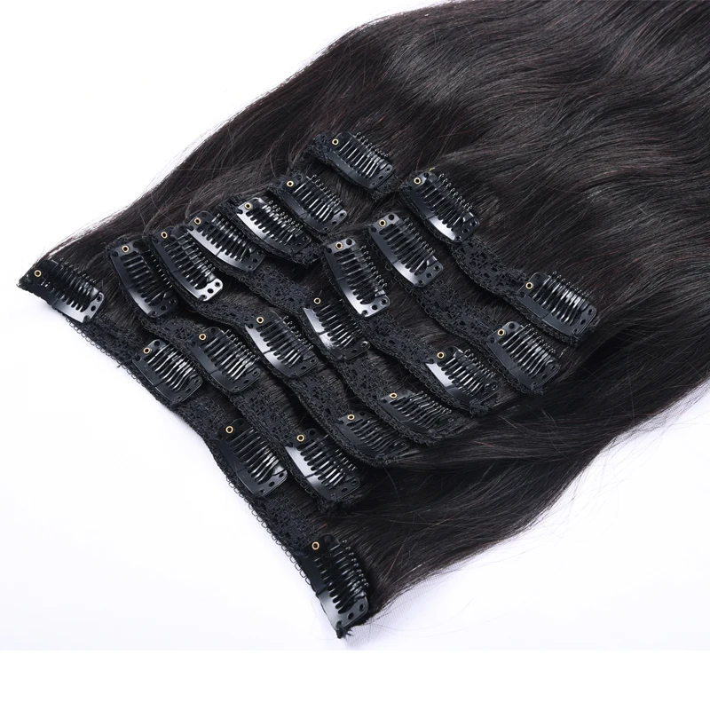 BUGUQI Hair Clip In Human Hair Extensions Brazilian Natural Black Remy 16-26 Inch 100g Machine Made Clip Human Hair Extensions