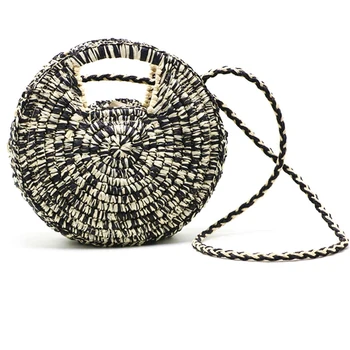 

New Bohemian Bali Hand-Woven Rattan Bag Semi-Circular Women Handbags Top-Handle Bags Fashion High Capacity Beach Straw Bag Sac B