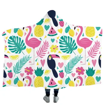 

Green Leaf Flamingo Wearing Hood Blankets Plush Warm Blanket For Couch Throw Travel Hooded Wearable Blanket 150*200cm Beach Mat