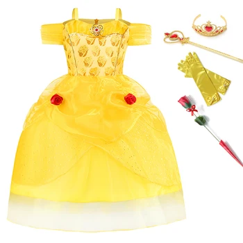 

Girls Belle Princess Dress Facny Costume for Beauty and Beast Role-play Layered Dress Baby Girl Kids Halloween Party Gown