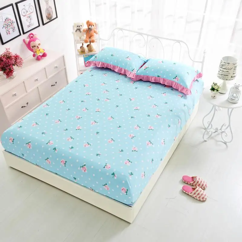  Cotton Bed Sheet with Elastic Rubber Fitted Sheet Bed Linens Deep Pocket Twin Queen Double Sinlge R