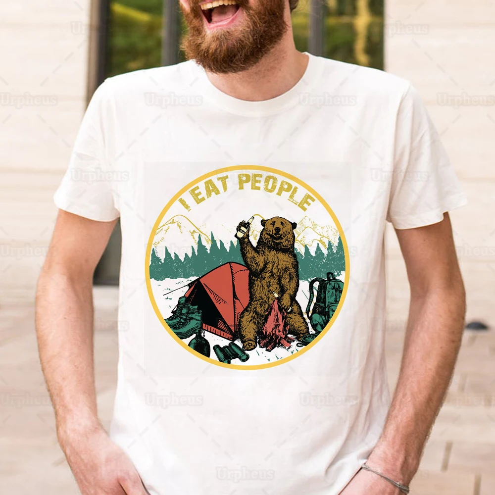 

Camping Shirt Hiking I Hate People I Eat People Bear Tshirt Summer Short Sleeve Tee Tops
