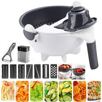 

Dropship Upgrade Multifunctional Rotate Vegetable Cutter With Drain Basket Kitchen Veggie Fruit Shredder Grater Slicer овощерезк