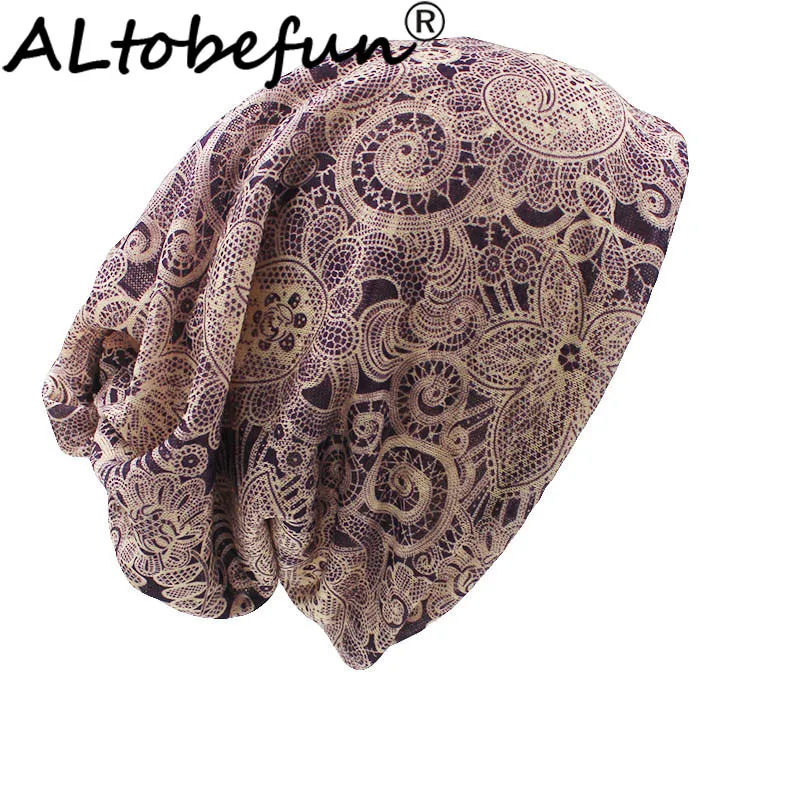 

ALTOBEFUN Thin Skullies And Beanies Women Scarf Face Mask Autumn Winter Dual-use Vintage Cashew Design Hat For Ladies BHT016